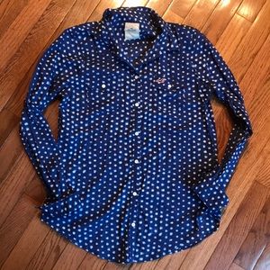 Blue American Eagle polka dot button down